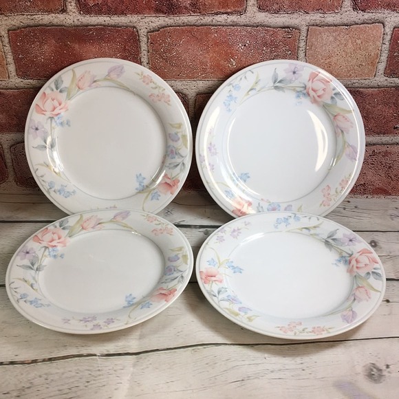 4 Limoges American 7 5/8" Salad Plates Flowers‎ Pattern Fine Porcelain China - Picture 2 of 6